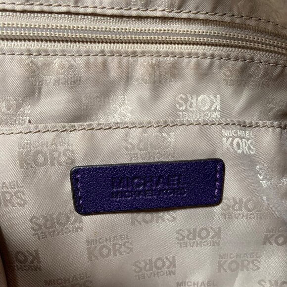 MICHAEL Michael Kors Fulton Large Purple Leather Shoulder Handbag Belted Sides - Picture 15 of 16